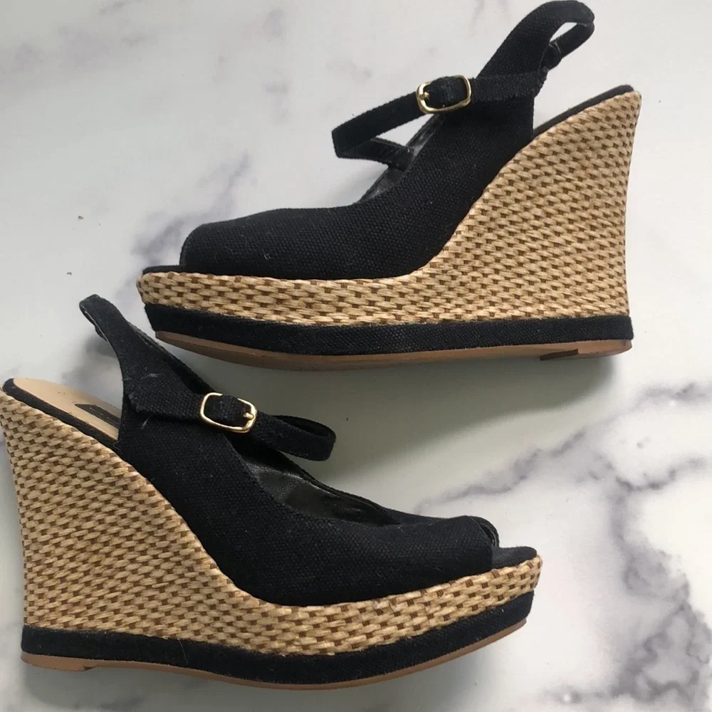 Steven by Steve Madden Black Canvas Mary Jane Style Wedges Size 6M